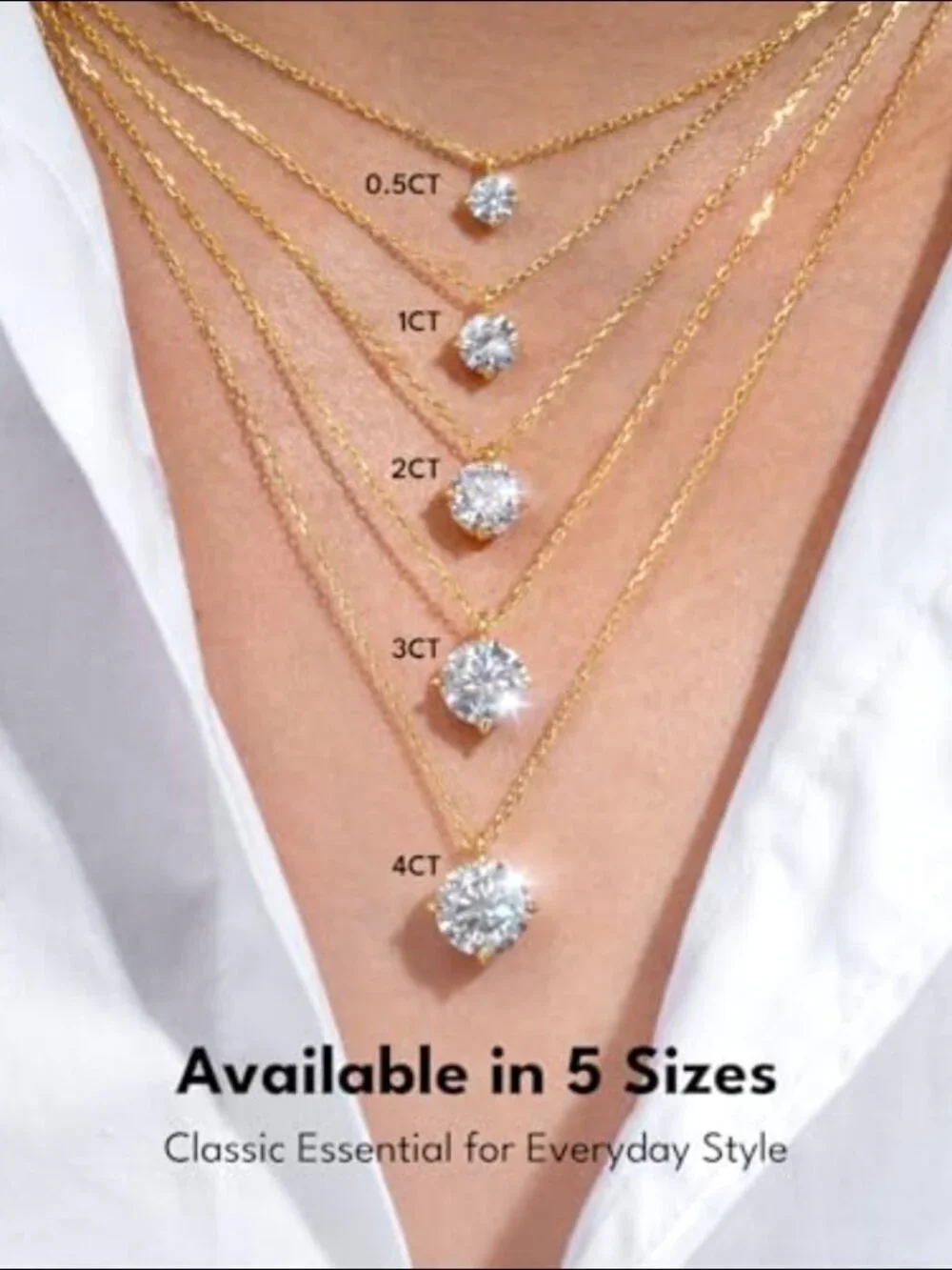 14K Yellow Gold 1CT Moissanite Pendant Necklace 925 Sterling Silver